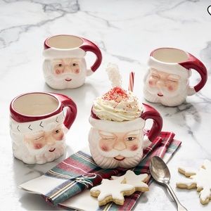 Pottery Barn Winking Santa Mugs (set of four)